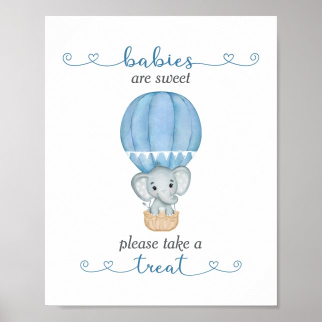 Ta en Treat Blue Elephant Pojke Shower Poster (Framsidan)