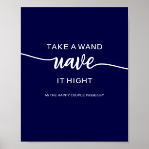 Ta en trollstav Elegant Marinblå Bröllopsskylt Poster