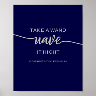 Ta en trollstav Elegant marinblå silver bröllopssk Poster