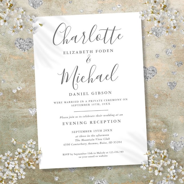 Ta endast emot Grått och vitt skript Bröllop Inbjudningar (Reception Only Gray And White Script Wedding Invitation)