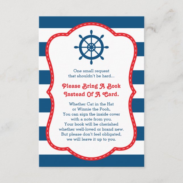 Ta ett Bok-kort, Ahoy, Nautical, Baby Shower Tilläggskort (Framsida)