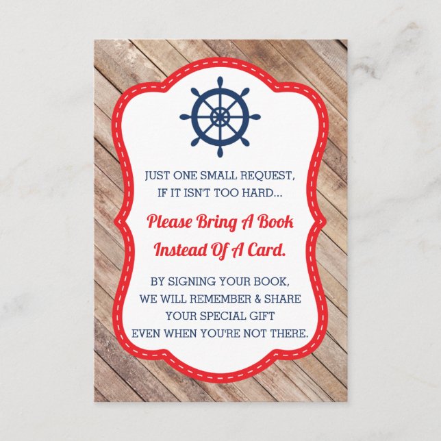 Ta ett Bok-kort, Ahoy, Nautical, Baby Shower Tilläggskort (Framsida)