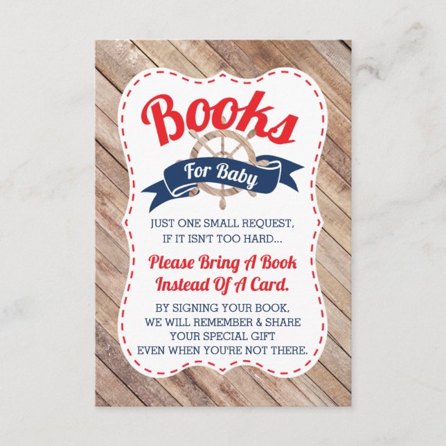 Ta ett Bok-kort, Ahoy, Nautical, Baby Shower Tilläggskort (Framsida)
