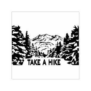 Ta ett monokromt bergslandskap med ett Hike-citat Självfärgande Stämpel