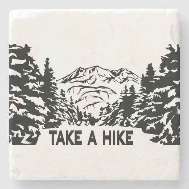 Ta ett monokromt bergslandskap med ett Hike-citat Stenunderlägg (Framsidan)