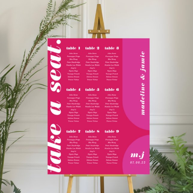 Ta ett sittdiagram över sätet för Rosa Magenta Ret Poster (Take a Seat Pink Magenta Retro Style Seating Chart)