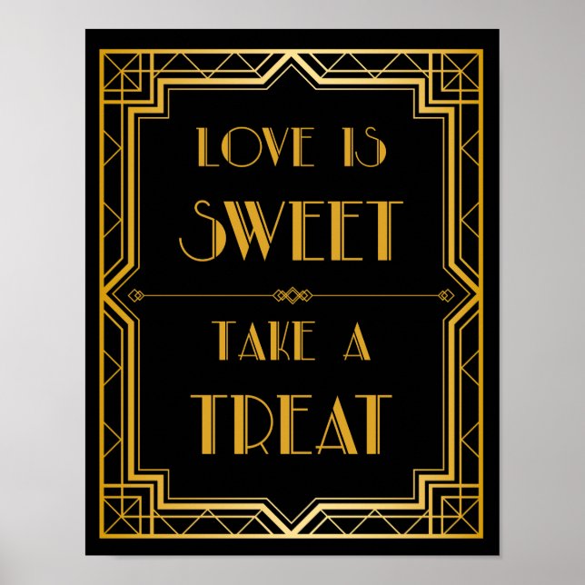 Ta ett Treat Bröllop-tecken | Gatsby Art Deco Poster (Framsidan)
