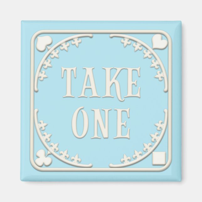 "Ta ett" Wonderland Tea Party Welwing Blue Magnet (Framsidan)