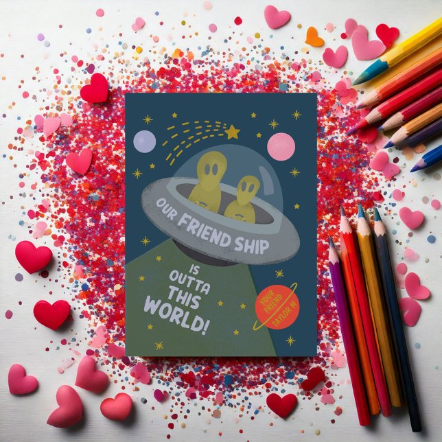 Ta fram det här Valentines-kortet för Alien-klassr Anteckningskort (Skapare uppladdad)