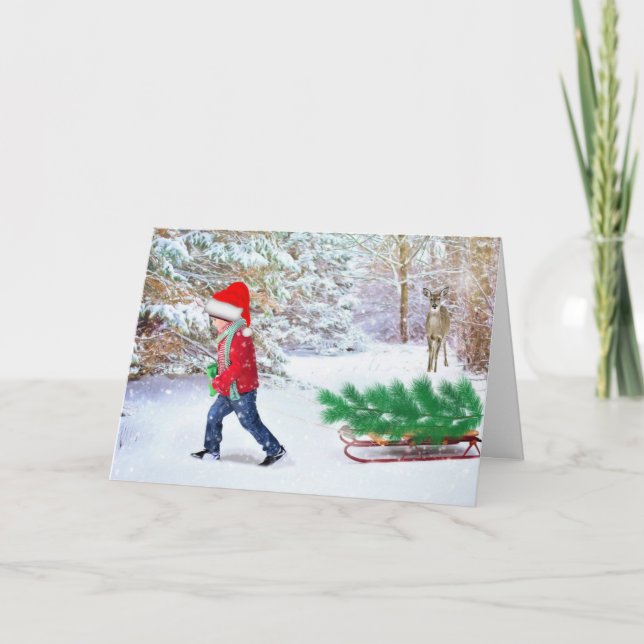 Ta hem julgranen med innergreeting kort (Framsida)