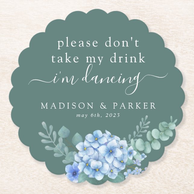 Ta inte min drink | Blå Hydrangea-Blommigt Underlägg Papper (Framsida)