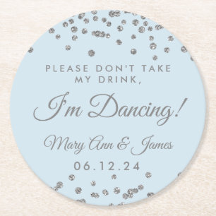 Ta inte min drink! Silver Confetti Ice Blue Underlägg Papper Rund