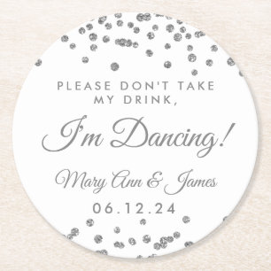 Ta inte min drink! Silver Confetti White Underlägg Papper Rund