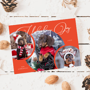 Ta loss Joy Retro Red Hund Photo Helgdag Card Julkort