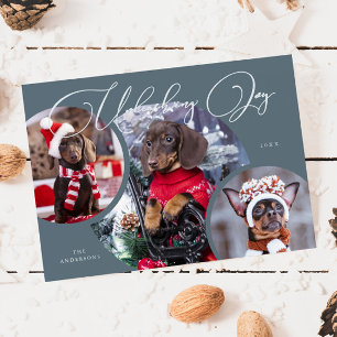 Ta loss Joy Slate Blue Hund Photo Helgdag Card Julkort