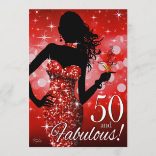 Ta med Bling Glitter 50-årsdag   röd Inbjudningar