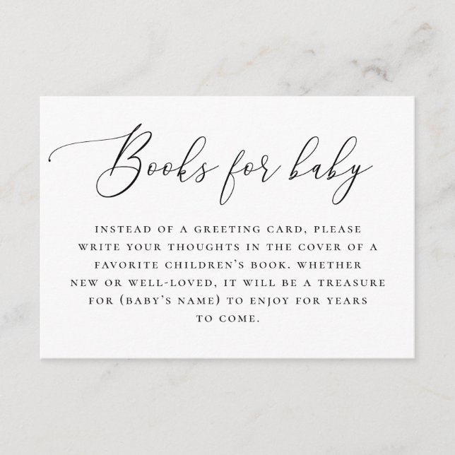 Ta med bok till begäran om baby. Svartvit skript Tilläggskort (Framsida)