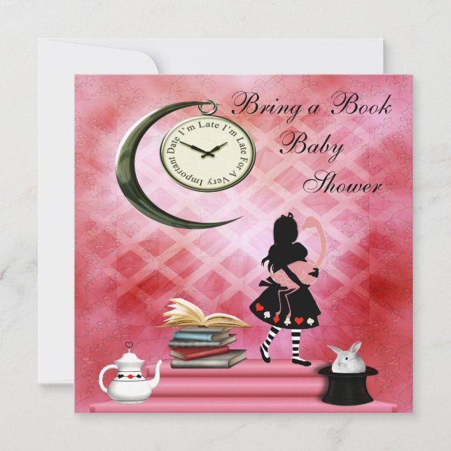 Ta med dig en Bok Alice och Rosa Flamingo Babyskor Inbjudningar (Framsida)