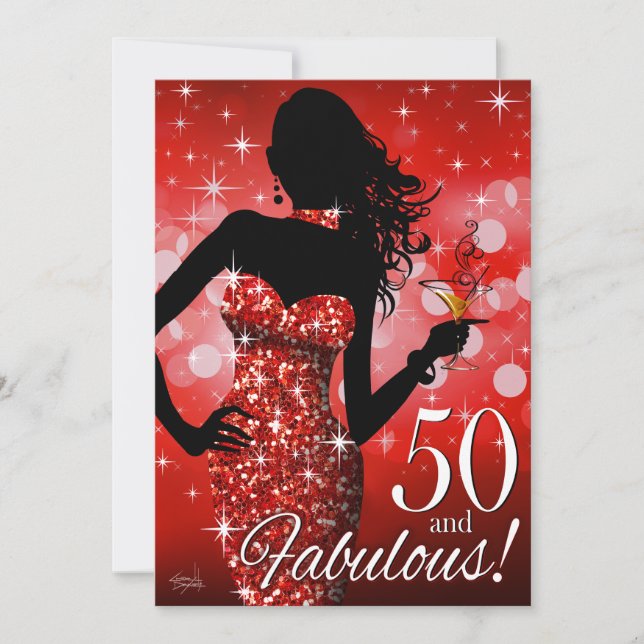 Ta med dig Gnistran 50:e födelsedagen| röd Inbjudningar (Framsida)