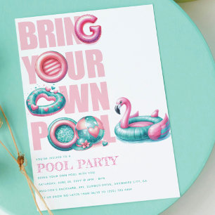 Ta Med Din Egen Poolparty Rosa Turkos Inbjudningar