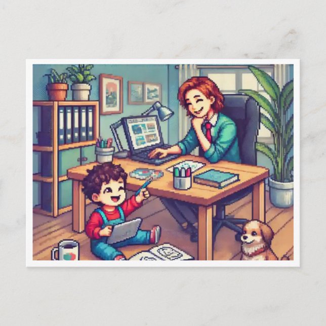 Ta med ditt barn till arbetsdagen helg vykort (Framsida)