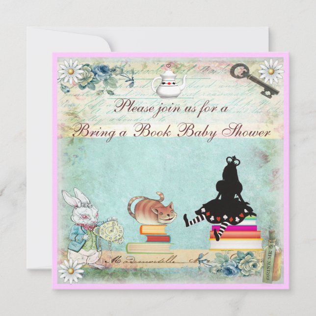 Ta med en Bok Alice i Wonderland Baby Shower Inbjudningar (Framsida)