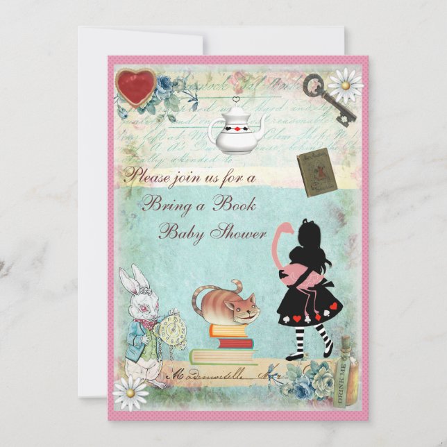 Ta med en bok Alice & Rosa Flamingo Baby Shower Inbjudningar (Framsida)