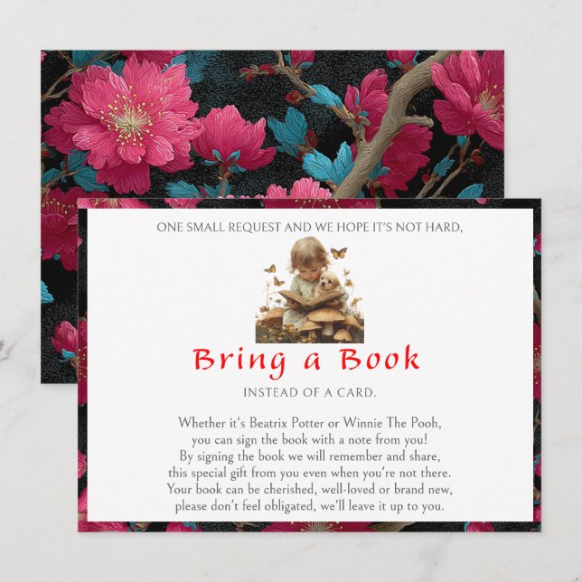 Ta med en bok Bebis Flicka Valp Röda blommor   Tilläggskort (Fram/baksida)