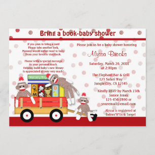 Ta med en bok bebis shower inbjudan sock monkey