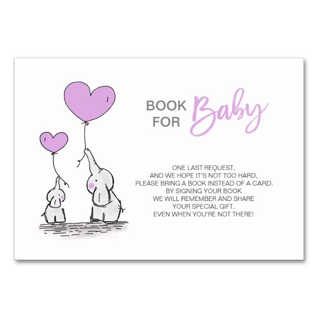 Ta med en Bok - Elephant LAVENDER Baby Shower Bordsnummer (Framsidan)