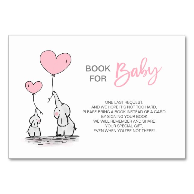 Ta med en Bok - Elephant Rosa Girl Baby Shower Bordsnummer (Framsidan)