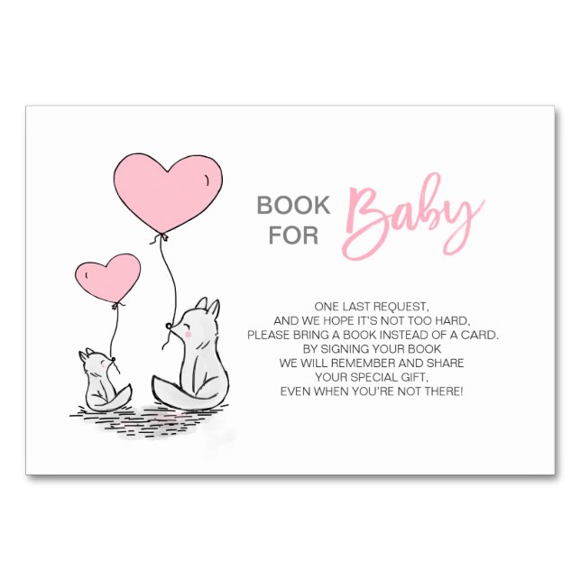 Ta med en Bok - Fox Rosa Girl Baby Shower Bordsnummer (Framsidan)