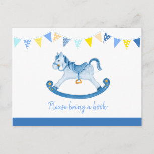 Ta med en bok gunghäst baby shower blå kort
