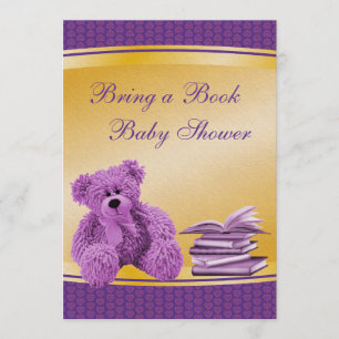 Ta med en Bok Lila Teddy & Hearts Baby Shower Inbjudningar