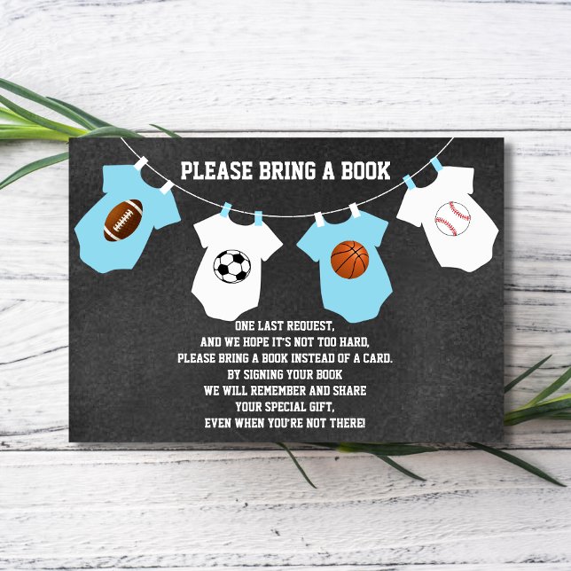 Ta med en bok - Sport Baby Shower-kort Bordsnummer (Bring a Book - Sports Chalkboard Baby Shower Cards)