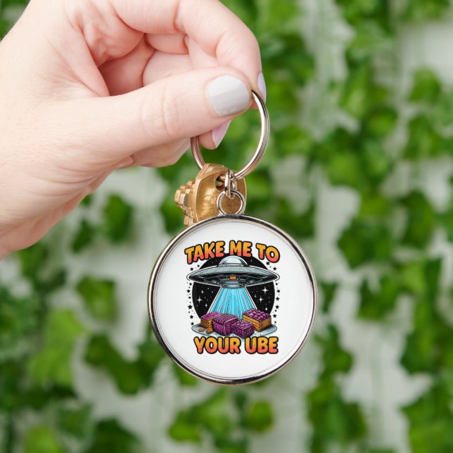 Ta mig till din Ube Rund Silverfärgad Nyckelring (Hand)
