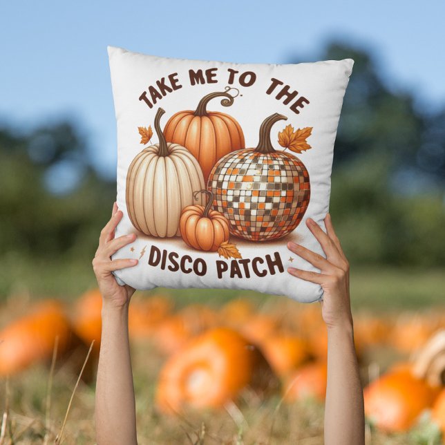 Ta mig till Disco Patch-fallpumpen. Kudde (Take me to the Disco Patch fall pumpkins Throw Pillow)