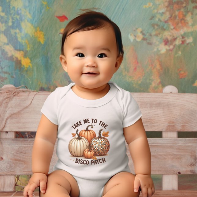 Ta mig till Disco Patch vattenfärgspumpor T Shirt (Take me to the Disco Patch watercolor pumpkins Baby Bodysuit)