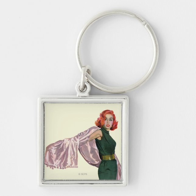 Ta mig till Hollywood Fyrkantig Silverfärgad Nyckelring (Framsidan)