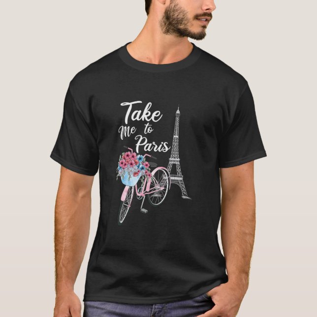 Ta mig till Paris Frankrike Blommigt Minimal Eiffe T Shirt (Framsida)