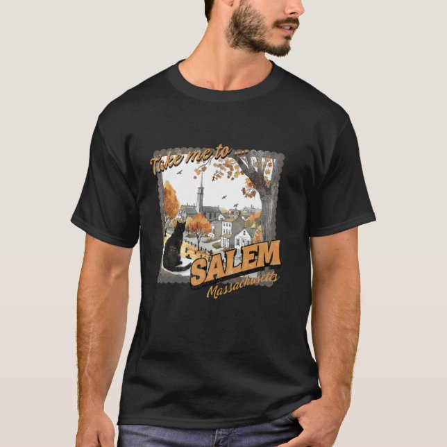 Ta mig till Salem Massachusetts Black Cat Witch Ha T Shirt (Framsida)