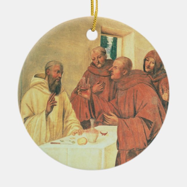 Ta nattvardsgång, från livet av St. Benedict (f Julgransprydnad Keramik (Framsidan)