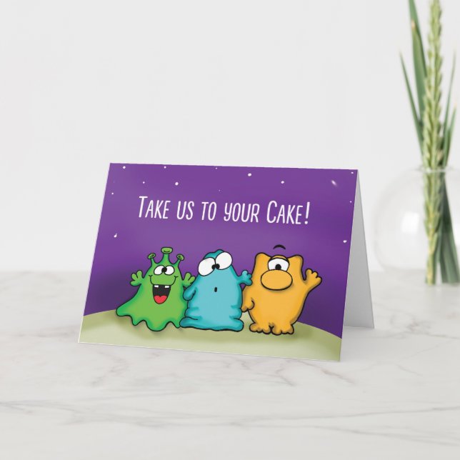 Ta oss till kakan - Alien Birthday Card Kort (Framsida)