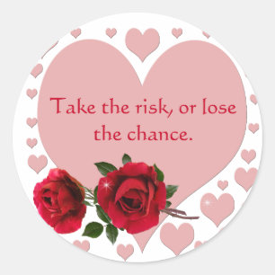 Ta riskofferten Rosa Hearts Röd ros Runt Klistermärke