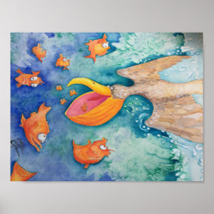 "Ta språnget!" Pelikan & Fish Art Poster