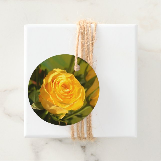 Ta tid för att lukta gul ros gåvor etiketter (På plats)