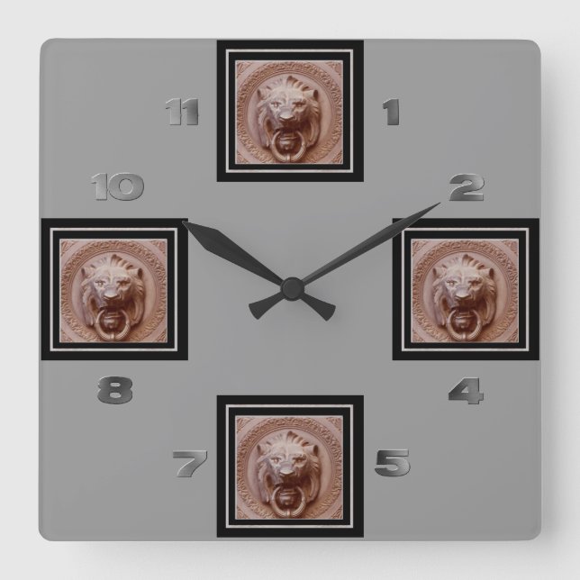Ta tid på - den lejona Head dörrknackaren Fyrkantig Klocka (Framsida)