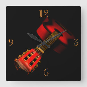 TA TID PÅ - DEN RÖDA GITARREN PÅ SVART FYRKANTIG KLOCKA