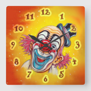 TA TID PÅ MED EN FÄRGRIK SKRATTA CLOWN FYRKANTIG KLOCKA