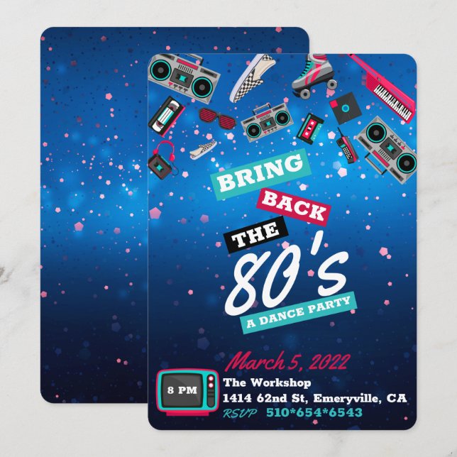 Ta tillbaka 80-talet| Retro Dance Party Inbjudningar (Fram/baksida)